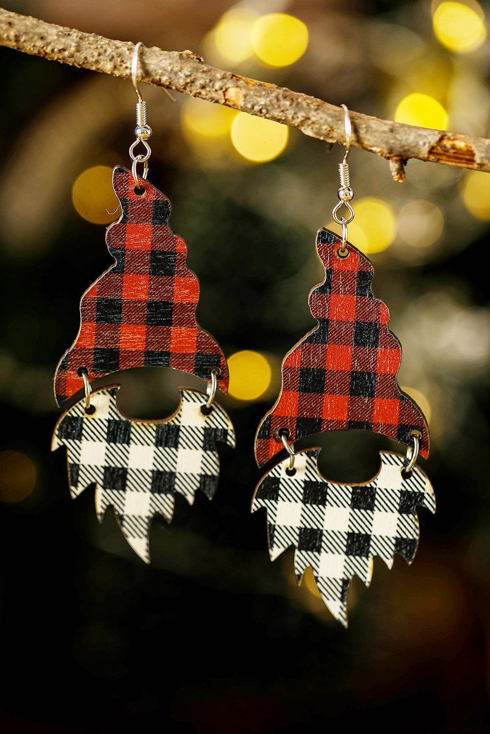 Fiery Red Plaid Print Christmas Santa Dangle Earrings