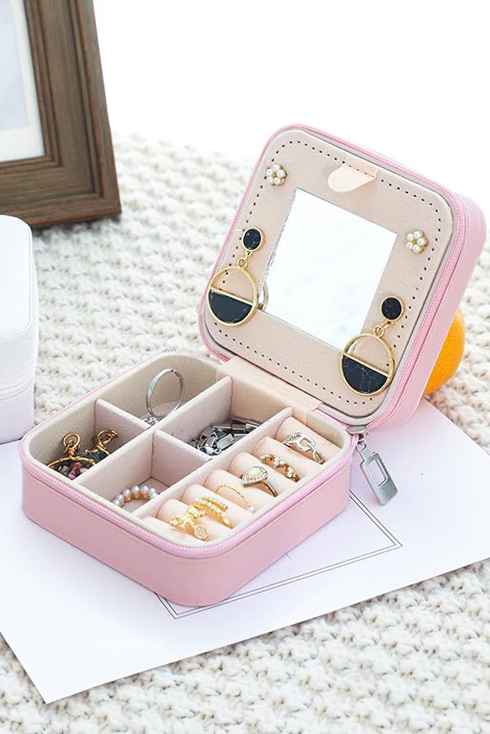 Pink Letter E Chenille Patch Layered Jewelry Box