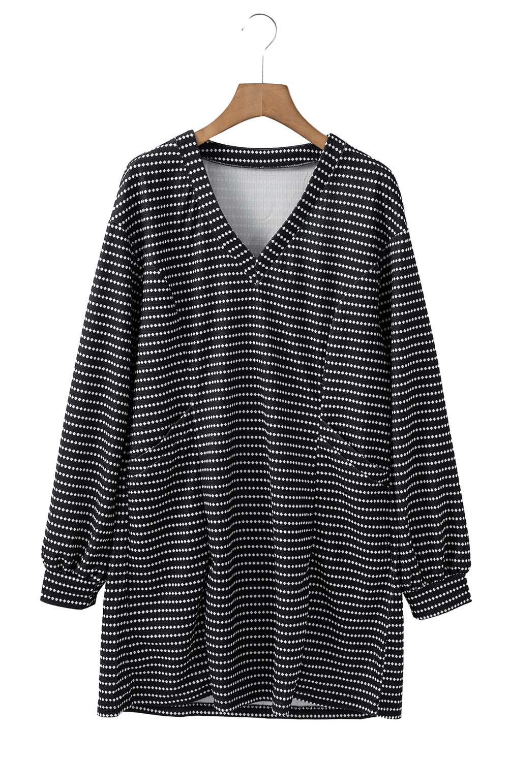 Black Striped V-Neck Long Sleeve Mini Dress