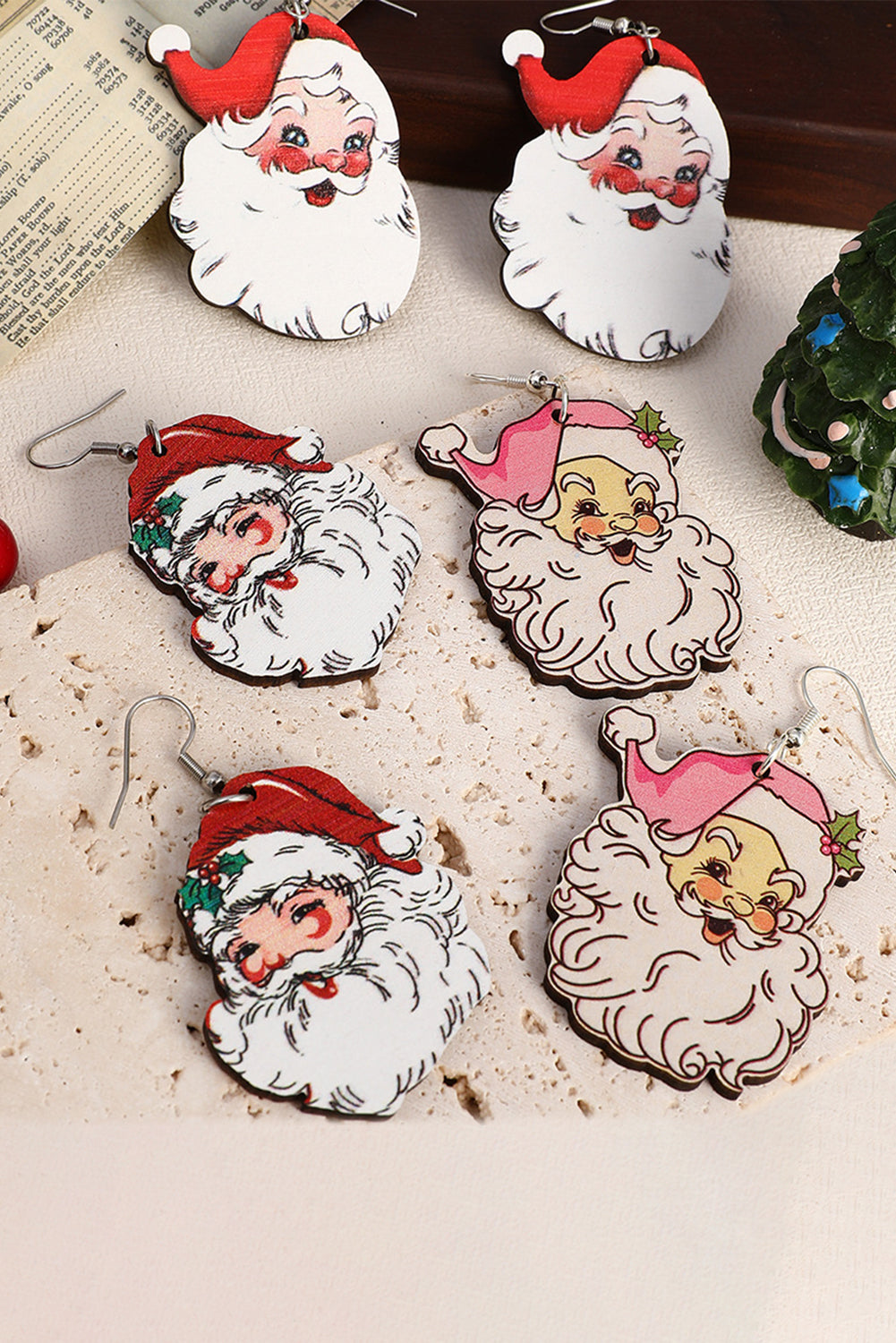 White 3Pcs Christmas Santa Clause Pendant Hook Earrings