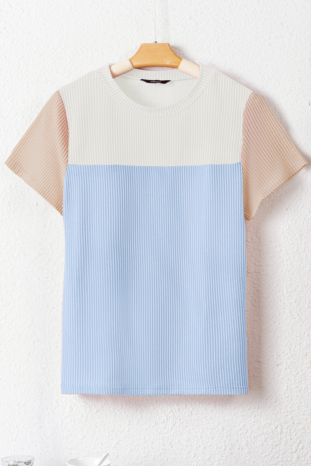 Pink Rib Textured Colorblock T Shirt