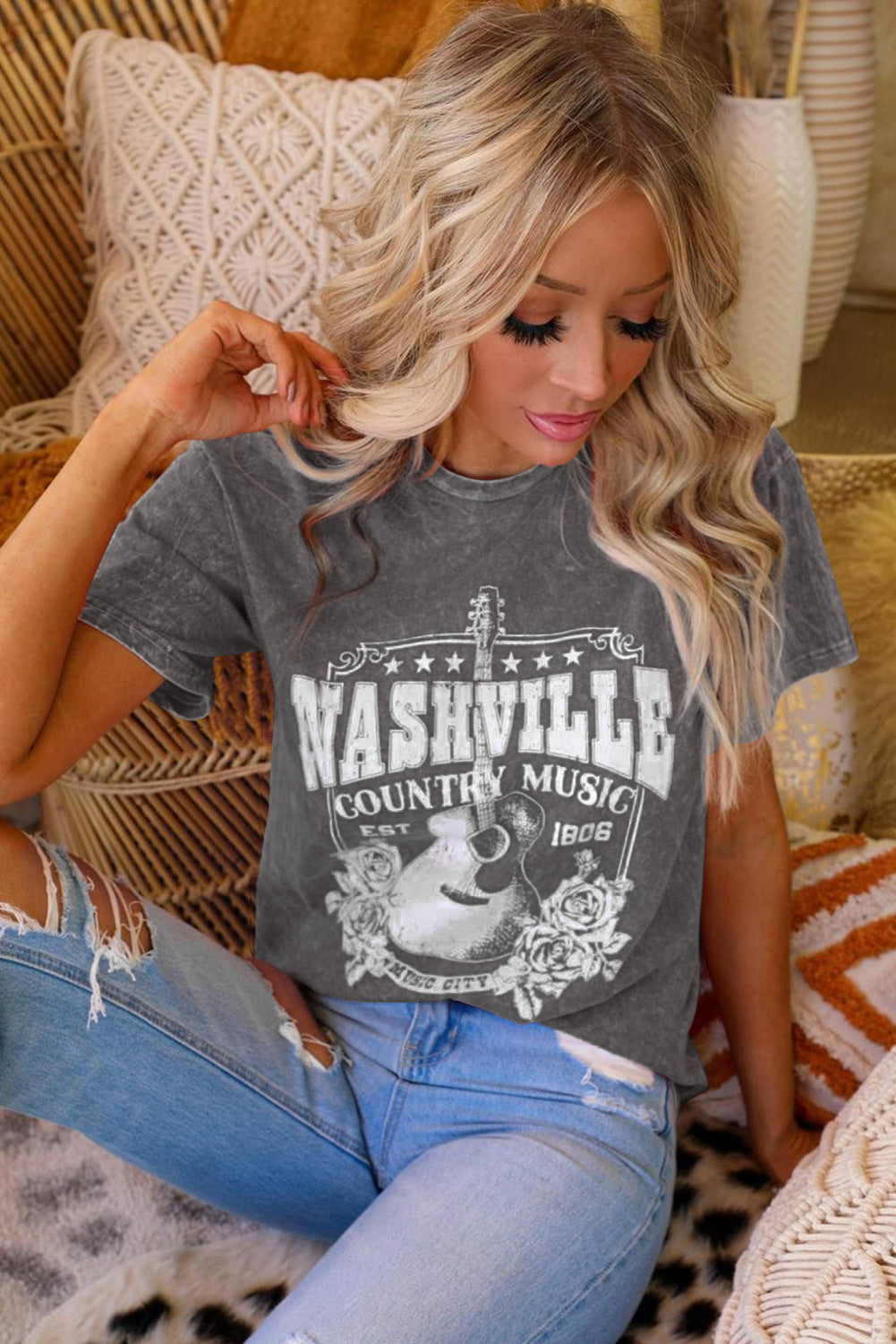 Red Nashville Rock Band T Shirt Vintage Washed Tee