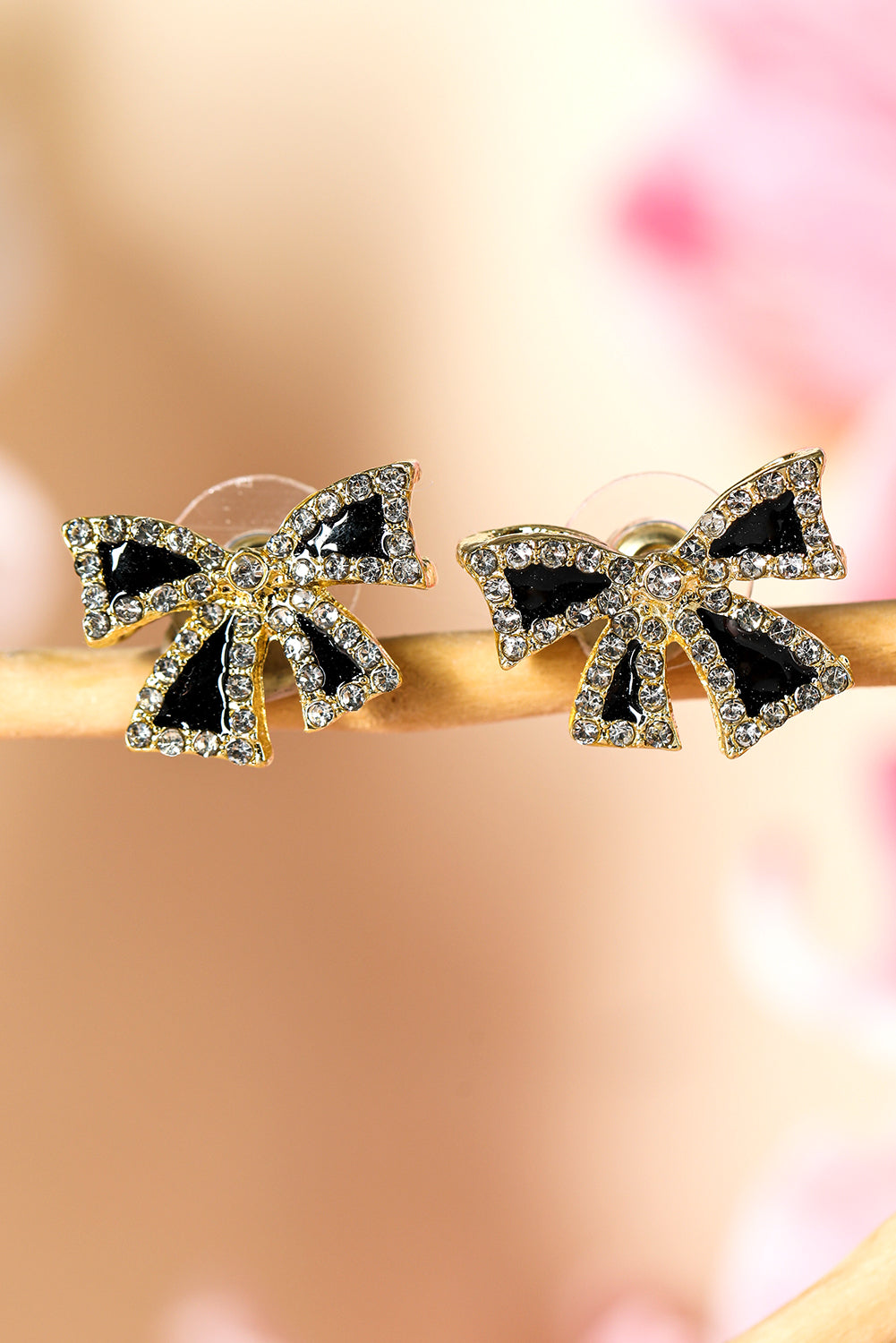 Black Rhinestone Bowknot Stud Earrings