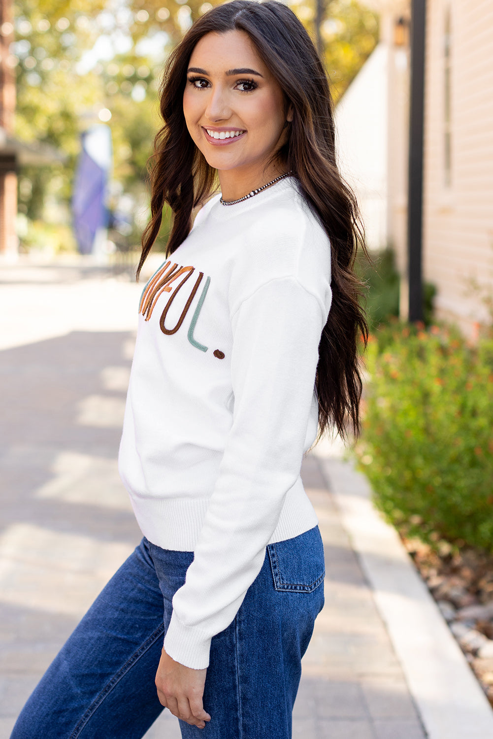 White Thankful Ivory Embroidered Sweater