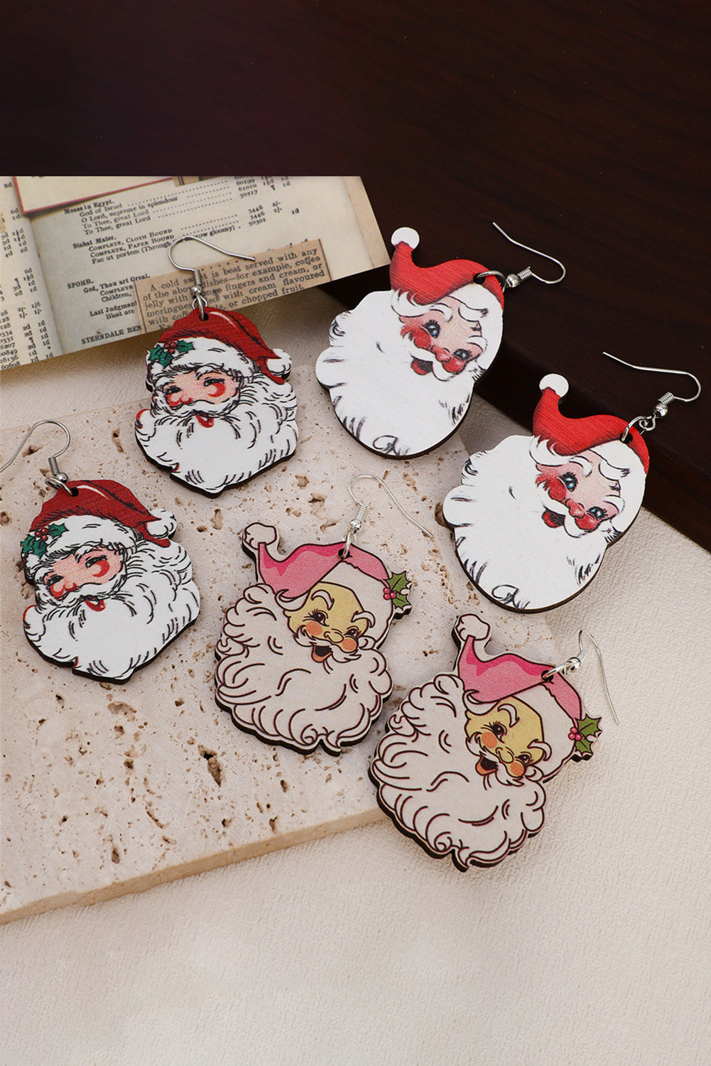 White 3Pcs Christmas Santa Clause Pendant Hook Earrings