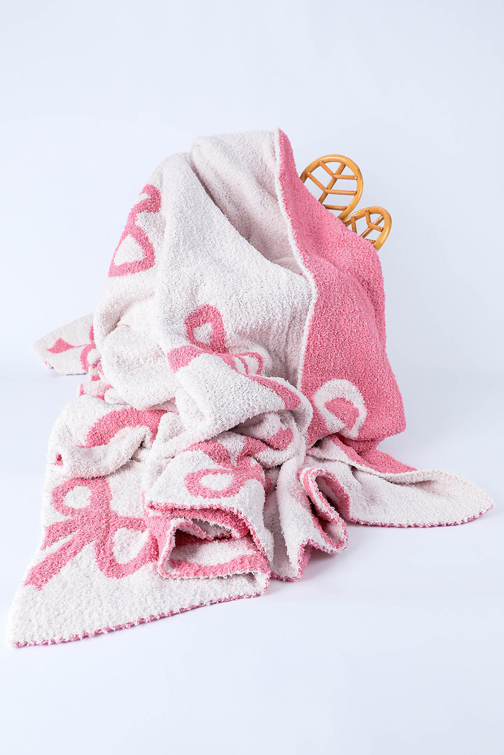 Pink 127*152cm Bow Printed Cozy Soft Throw Blanket