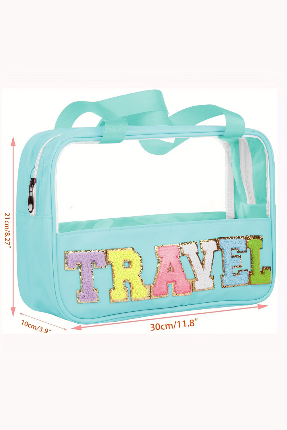 Black TRAVEL Chenille Letter Clear PVC Makeup Bag