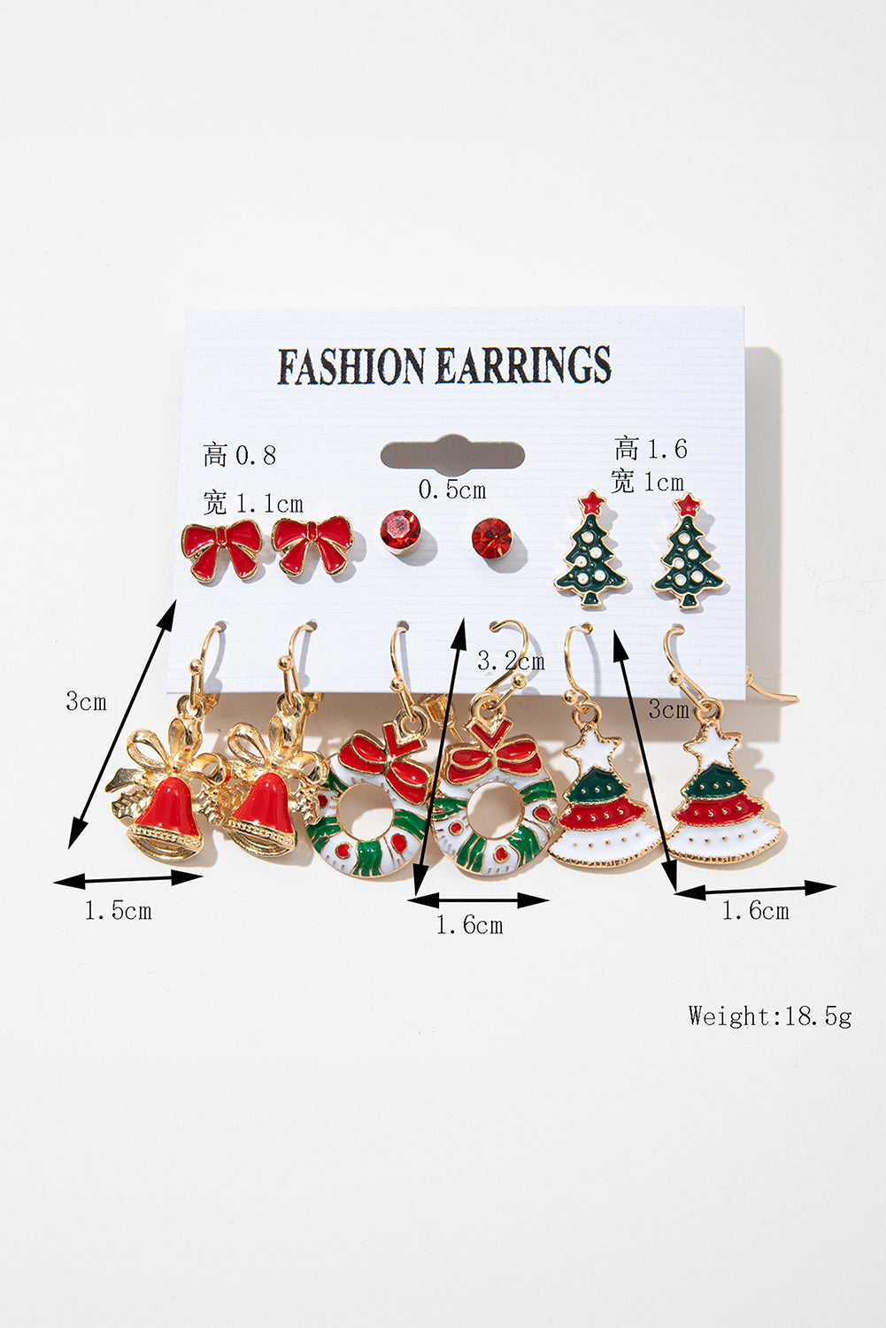 Racing Red Christmas Tree Wreath Bell Bowknot Earring 6 Pairs Set