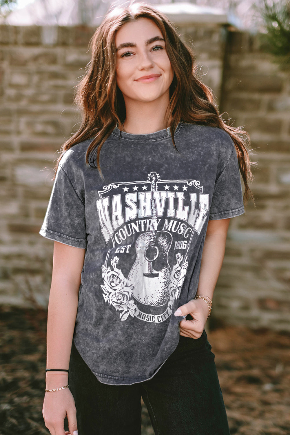 Red Nashville Rock Band T Shirt Vintage Washed Tee