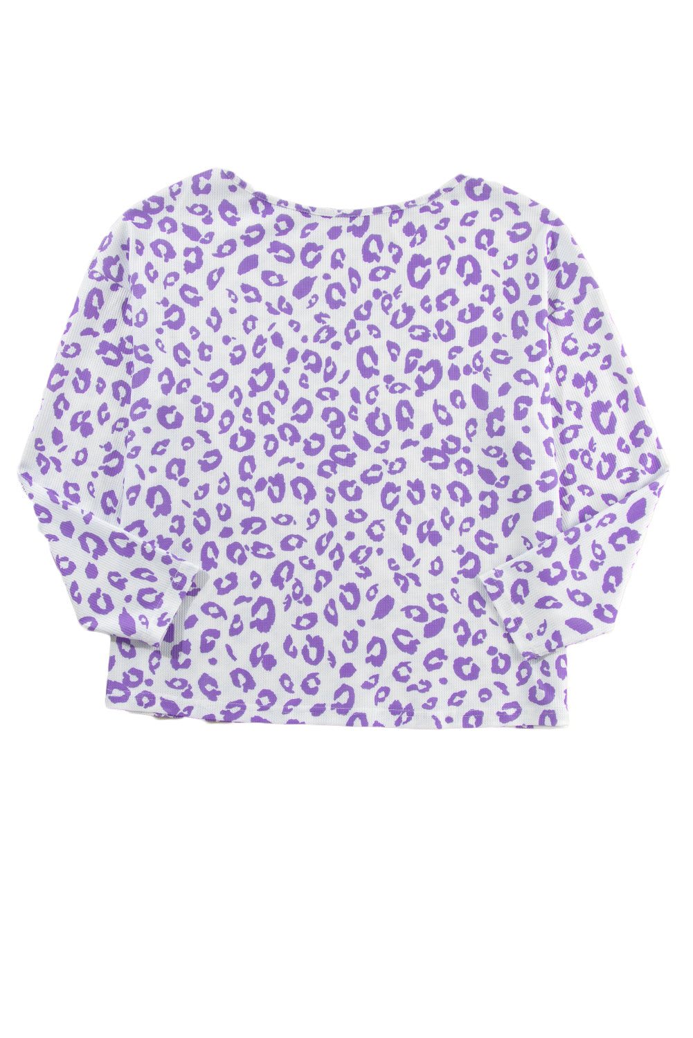 Purple Leopard Print Boat Neck Drop Shoulder Waffle Knit Plus Size Top