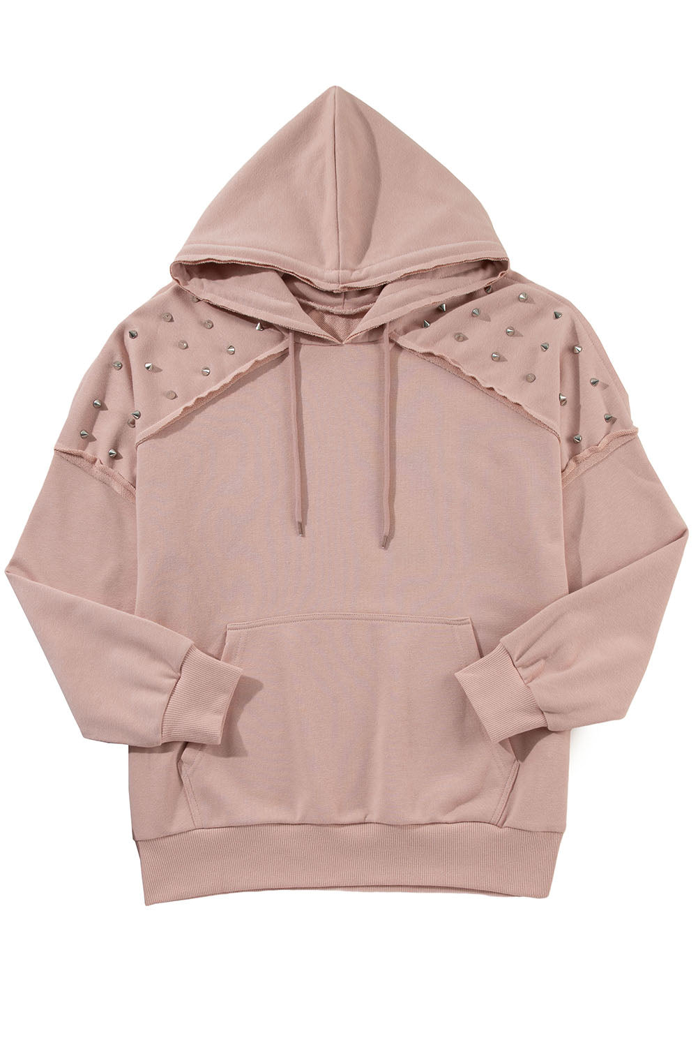 Sand Pink Stud Detail Kangaroo Pocket Hoodie