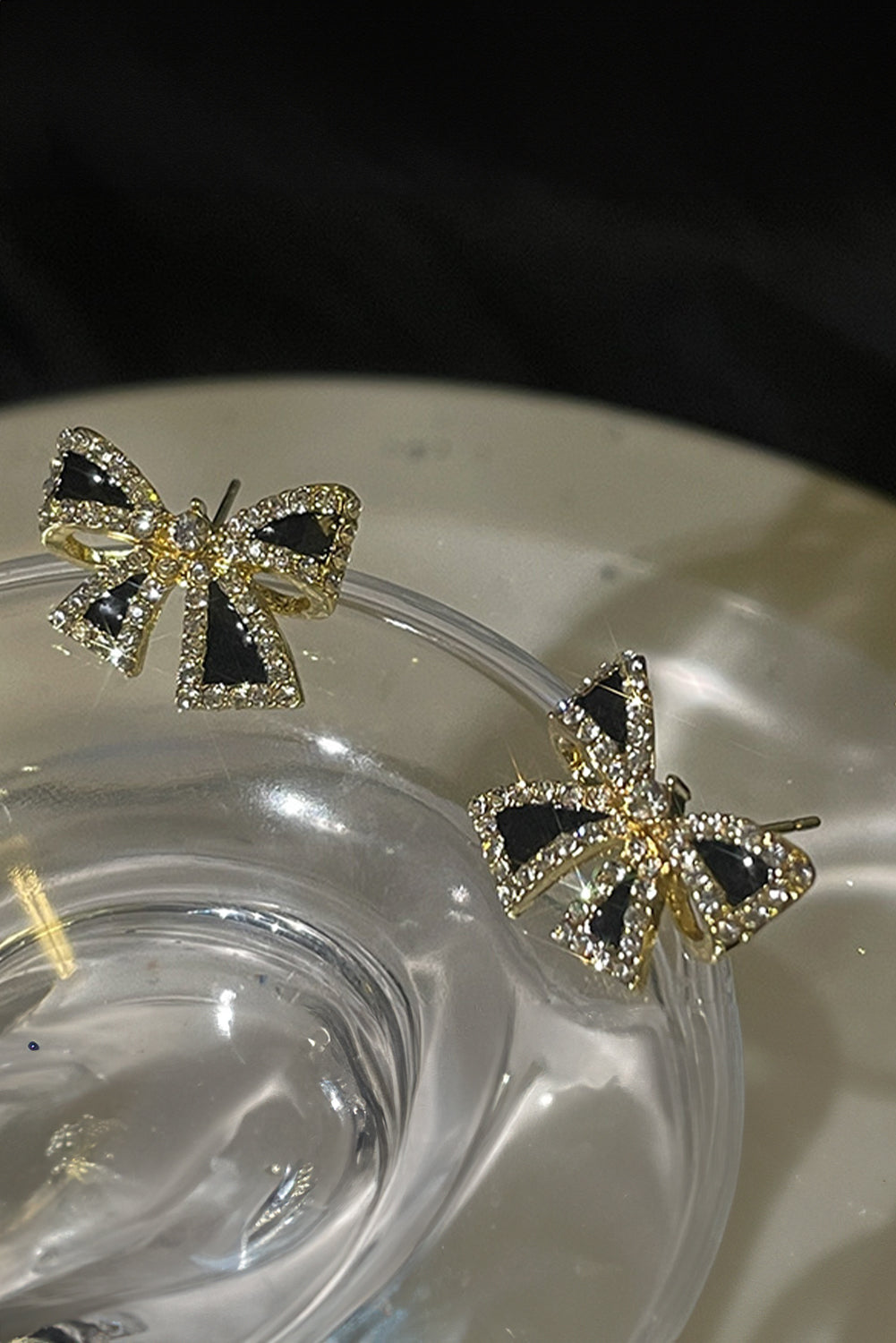 Black Rhinestone Bowknot Stud Earrings