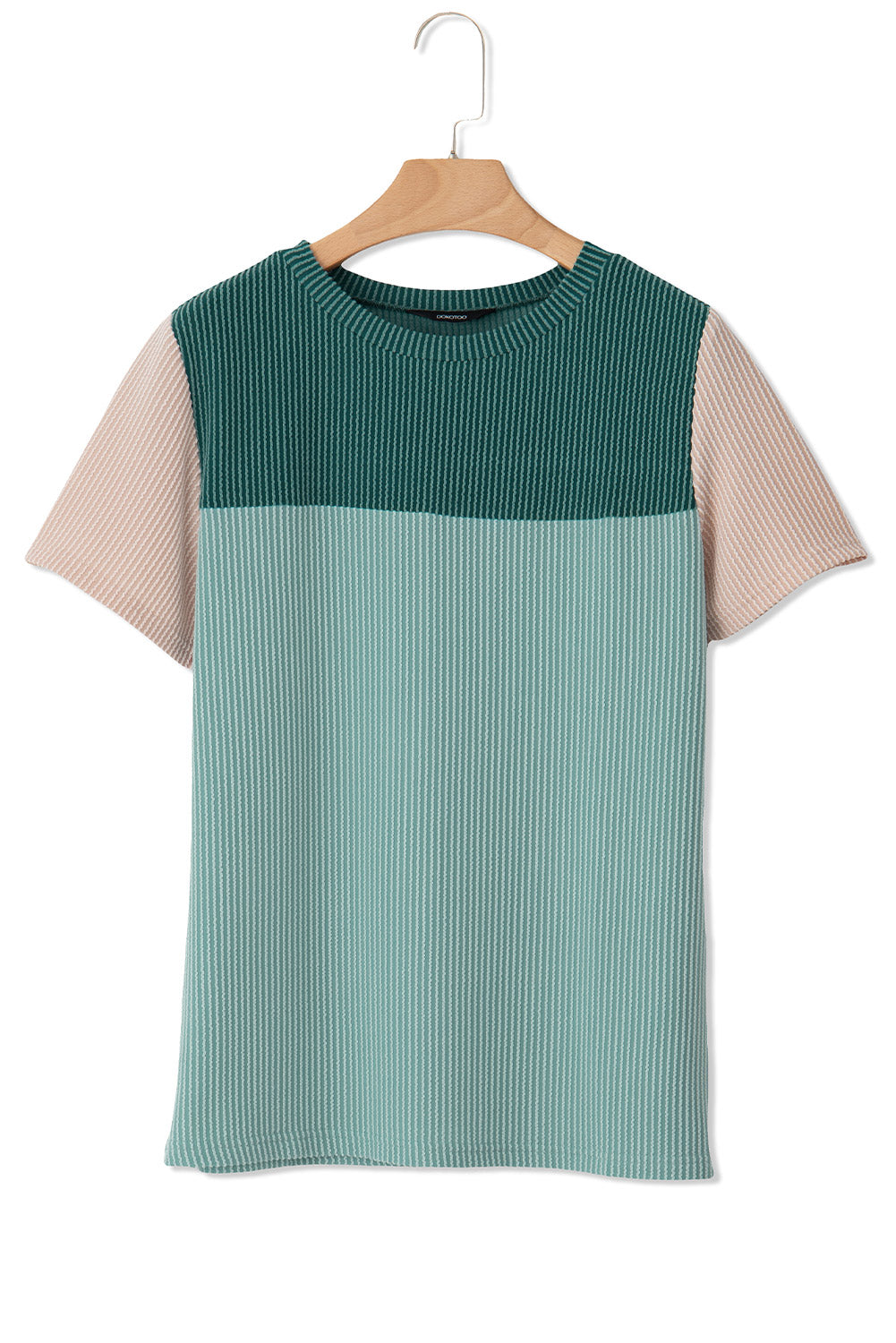 Pink Rib Textured Colorblock T Shirt