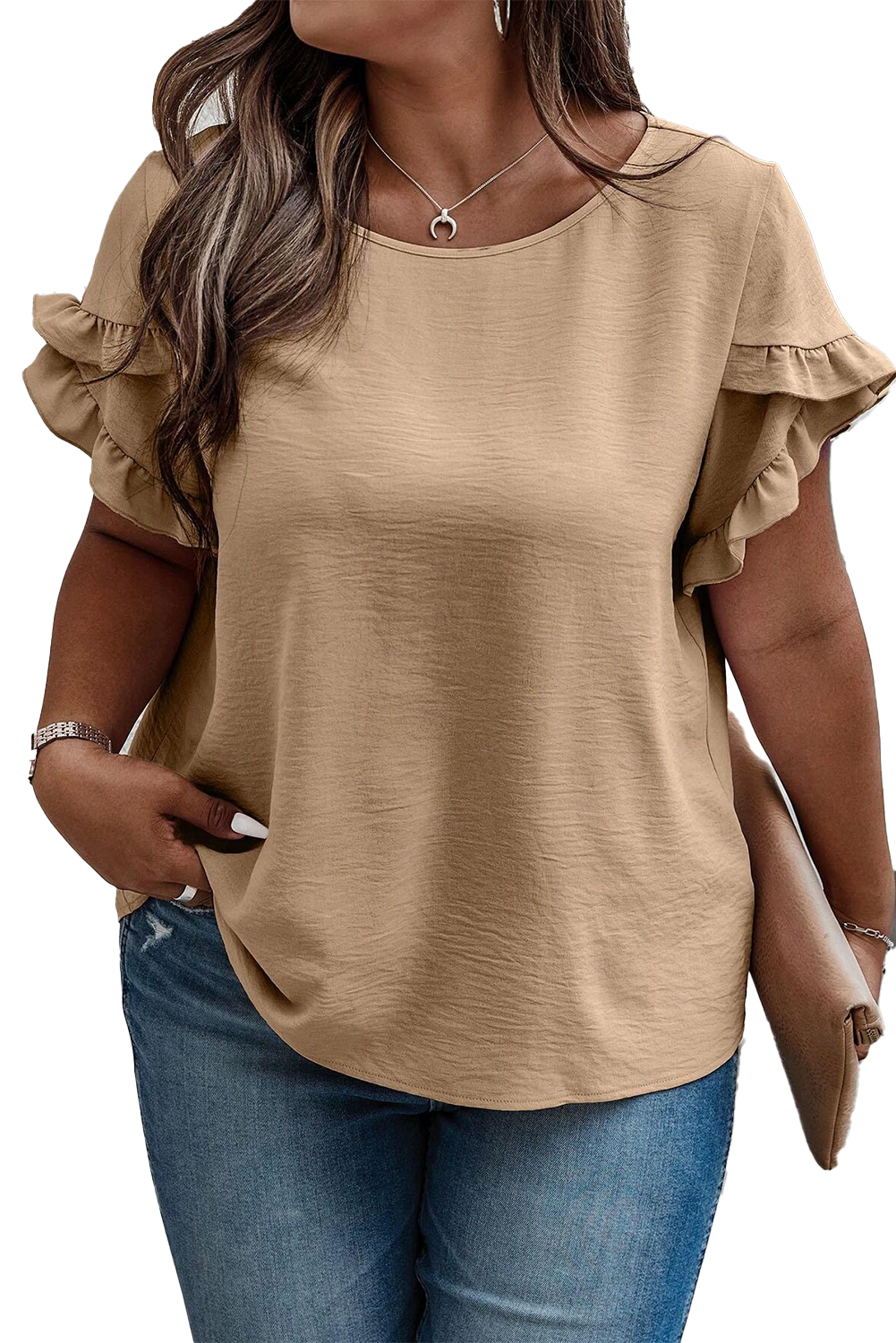 Black Ruffled Short Sleeve Plus Size Top