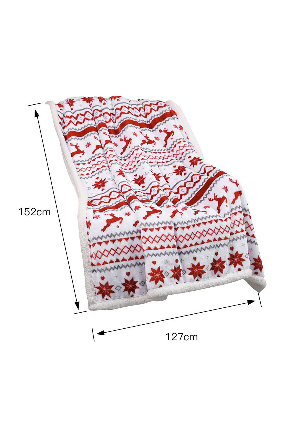 Snow White Christmas Reindeer Snowflake Printed Sherpa Blanket