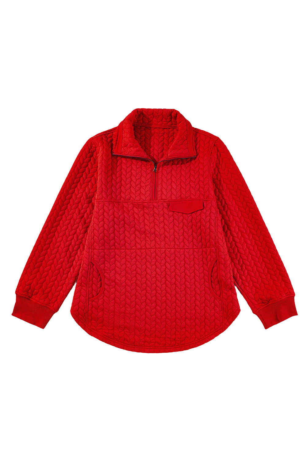 Tomato Red Textured Quarter Zip Plus Size Pullover