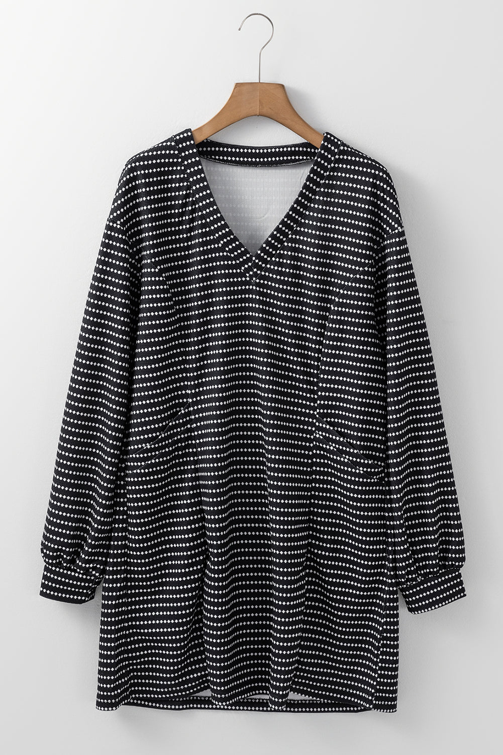 Black Striped V-Neck Long Sleeve Mini Dress