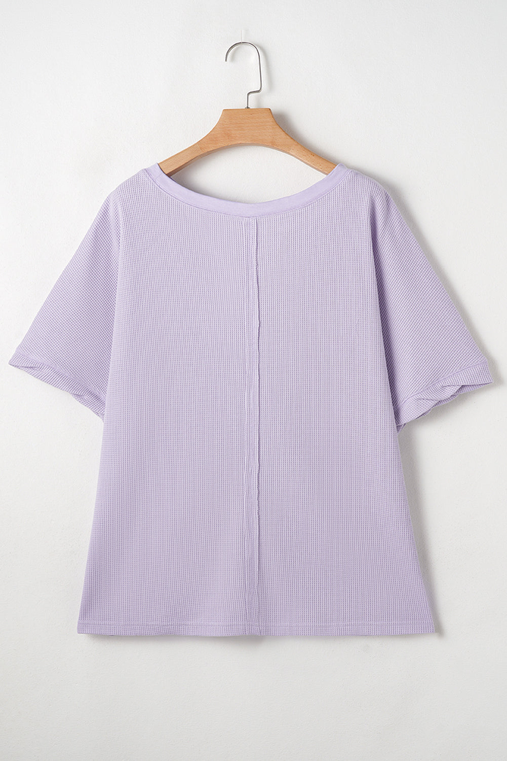 Orchid Petal Waffle Knit Short Sleeve Patched Pocket Plus Size Top