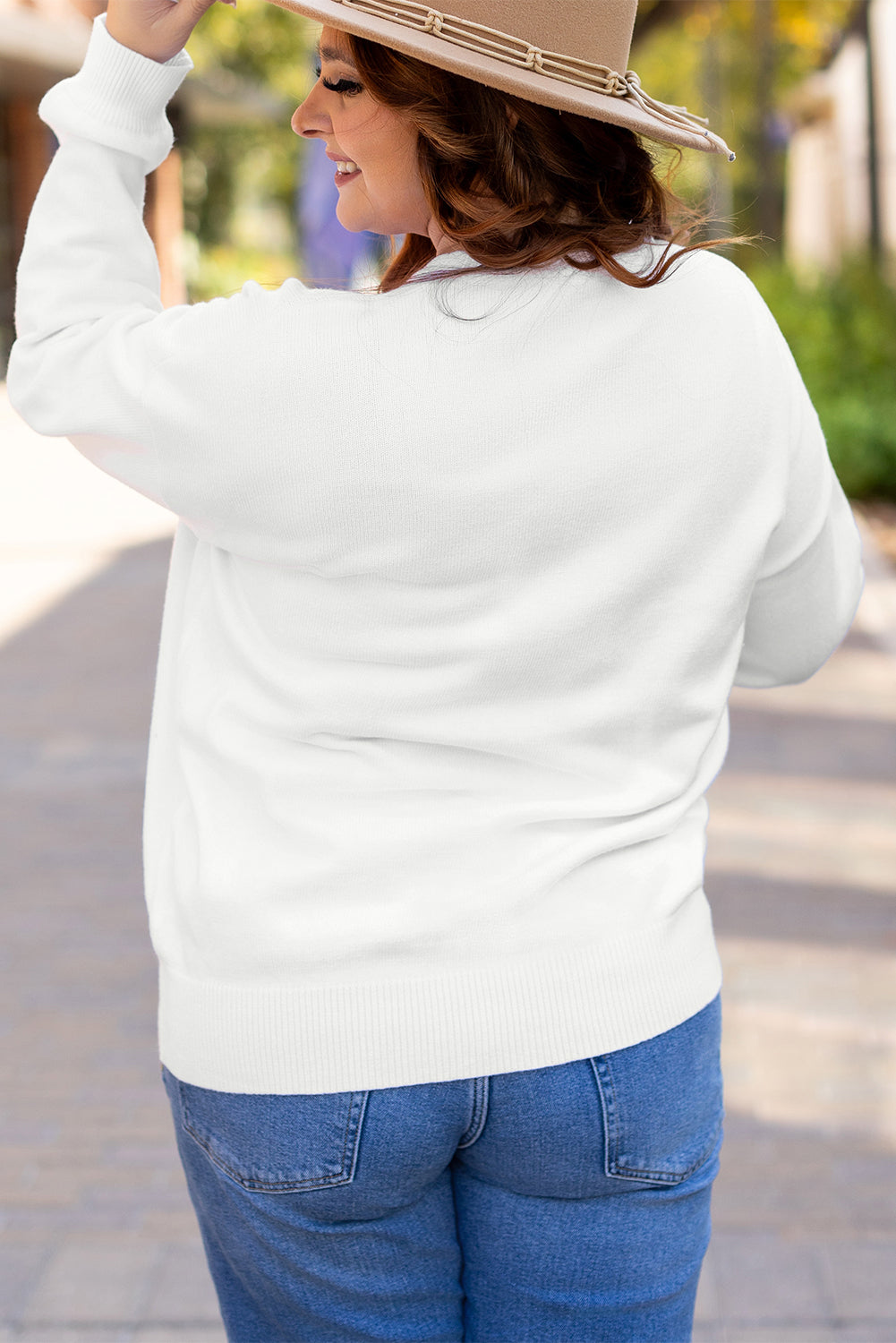 White Plus Size Thankful Embroidered Sweater