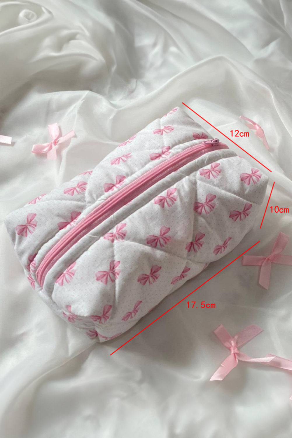 Sky Blue Sweet Bowknot Quilted Zipper Makeup Bag