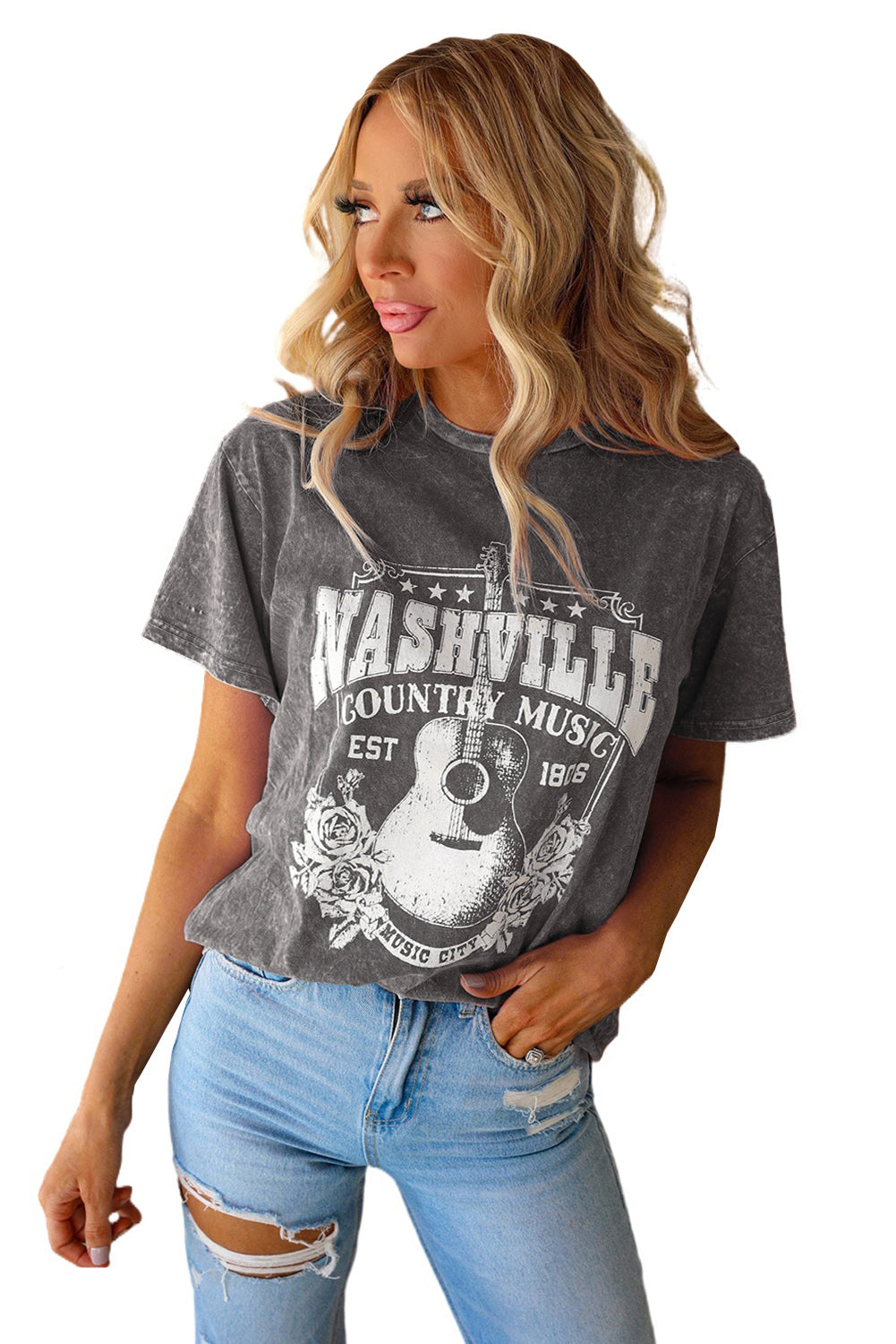 Red Nashville Rock Band T Shirt Vintage Washed Tee