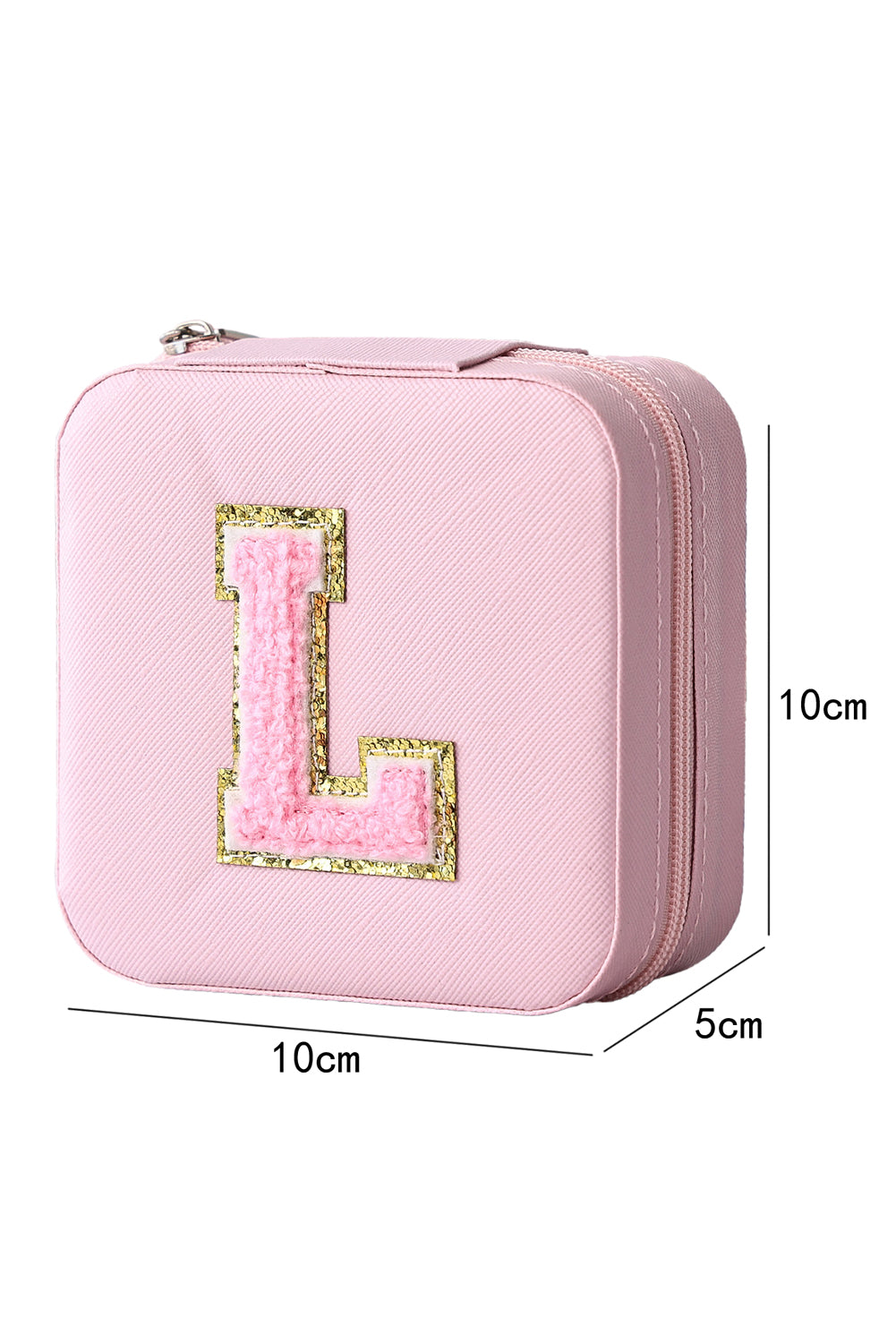 Pink Chenille Initial L Portable Jewelry Case