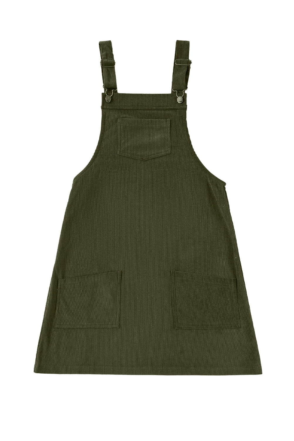 Black Plain Corduroy Pockets Overall Dress