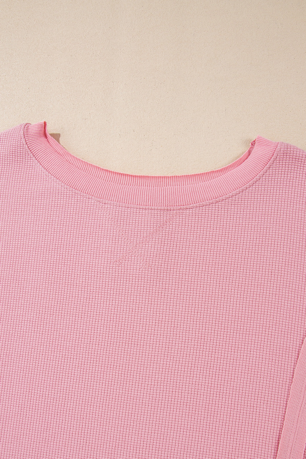 Pink Waffle Bishop Sleeve Split Oversized Sweatshirt