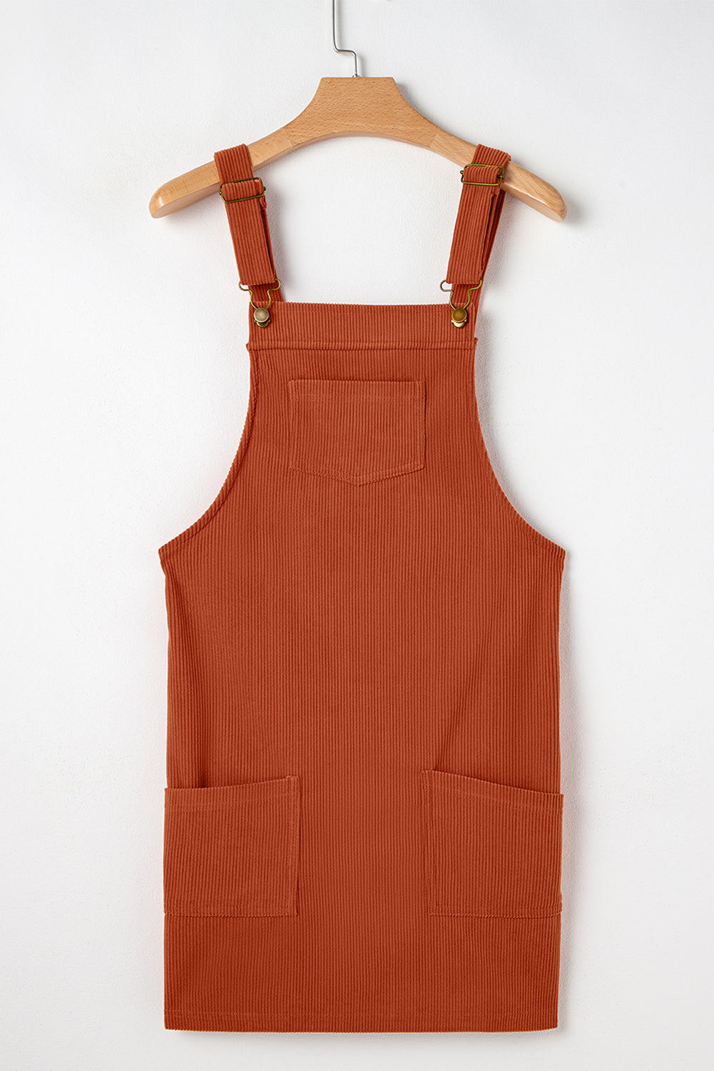 Black Plain Corduroy Pockets Overall Dress