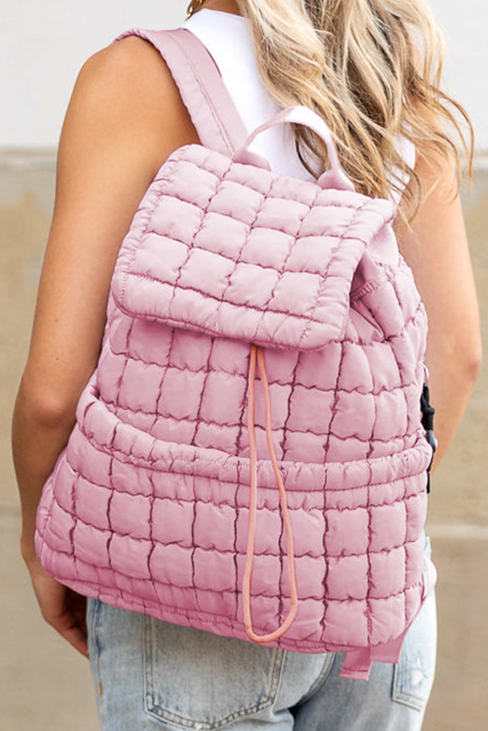 Black Solid Flapped Quilted Puffer Backpack