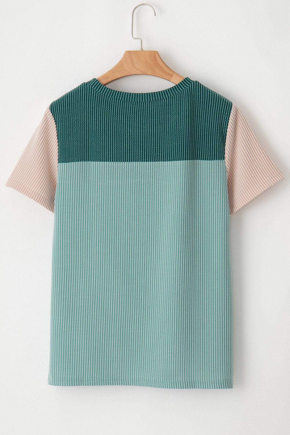 Pink Rib Textured Colorblock T Shirt