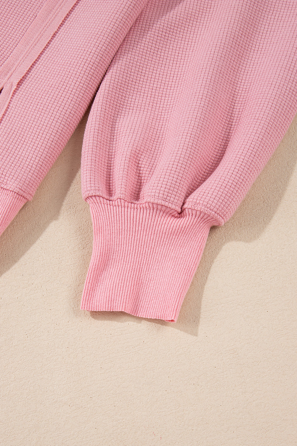 Pink Waffle Bishop Sleeve Split Oversized Sweatshirt