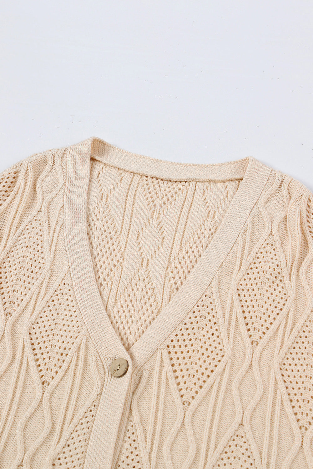 Apricot Knitted Hollow out Button up Plus Size Cardigan