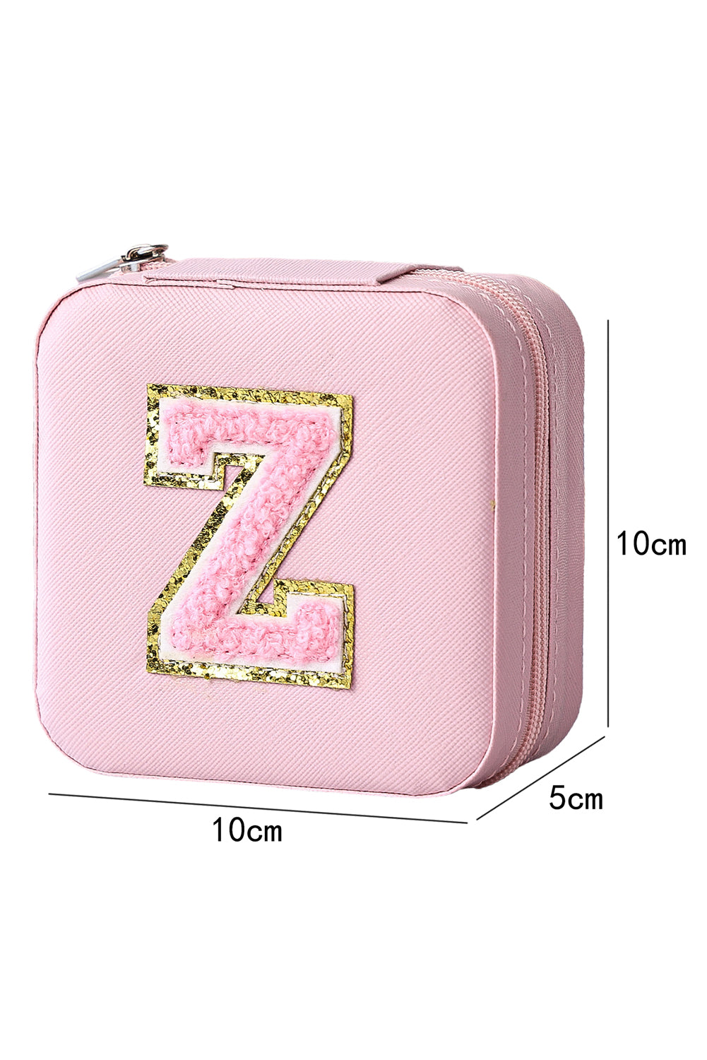 Pink Glitter Chenille Z Graphic Mini Jewelry Box with Mirror