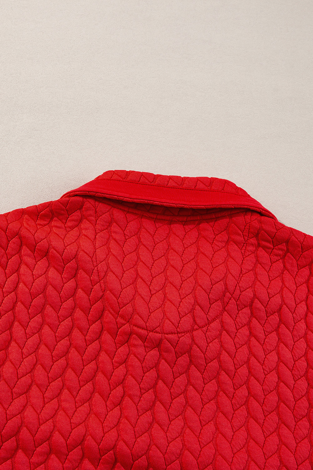 Tomato Red Textured Quarter Zip Plus Size Pullover