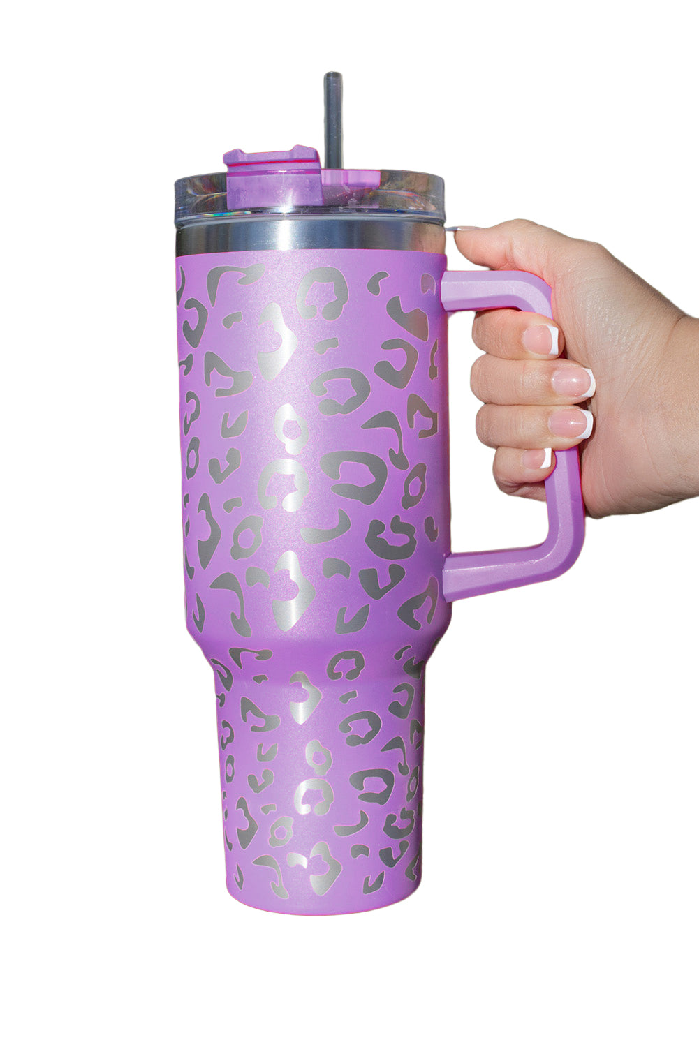 Purple 304 Leopard Stainless Double Insulated Tumbler Mug with Handle