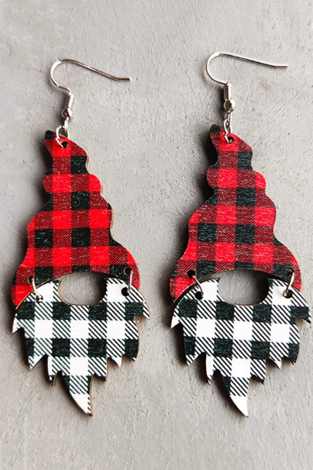 Fiery Red Plaid Print Christmas Santa Dangle Earrings